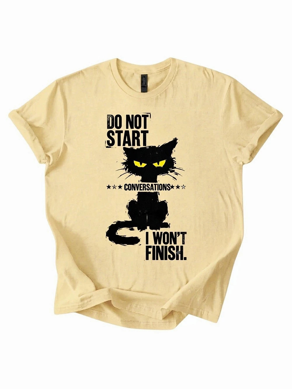 Gildan Black Cat Graphic Short Sleeve Tee in Yellow